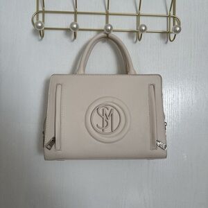 Embossed Logo Top-Handle Satchel - Cream